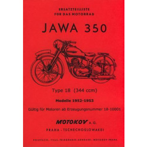 Jawa 350 Type 18, Modelle 1952-1953 Ersatzteilkatalog