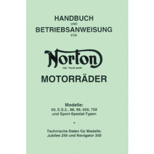 Norton 50, E.S.2, 88, 99, 650, 750, und Sport-Spezial-Typen, technische Daten für Jubilee 250 und Navigator 350 Handbuch